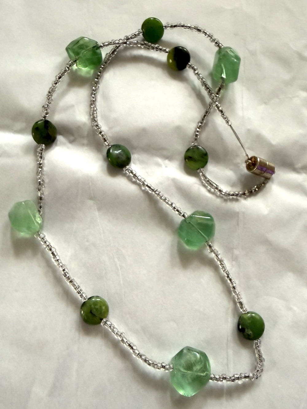Green Bead and Crystal Necklace